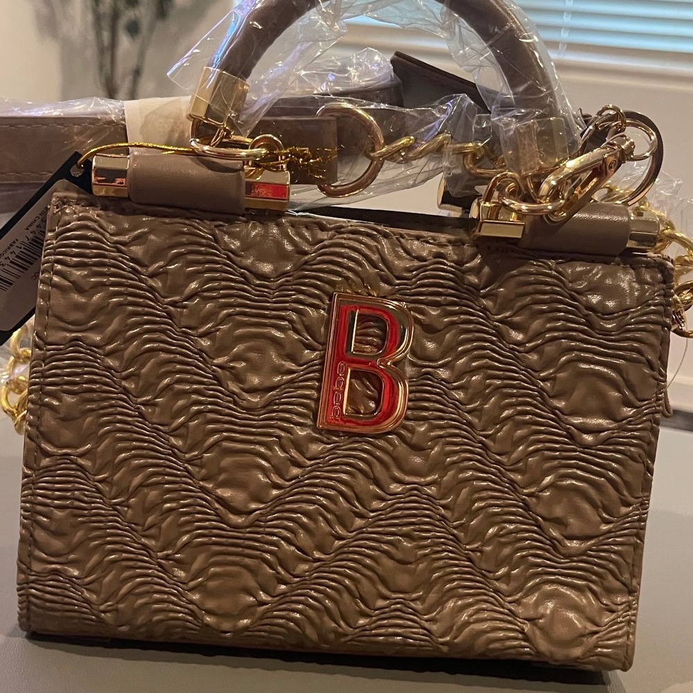 Bebe Purse Nola‎ Mini Satchel Light Taupe Textured Crossbody Bag Card Holder NWT